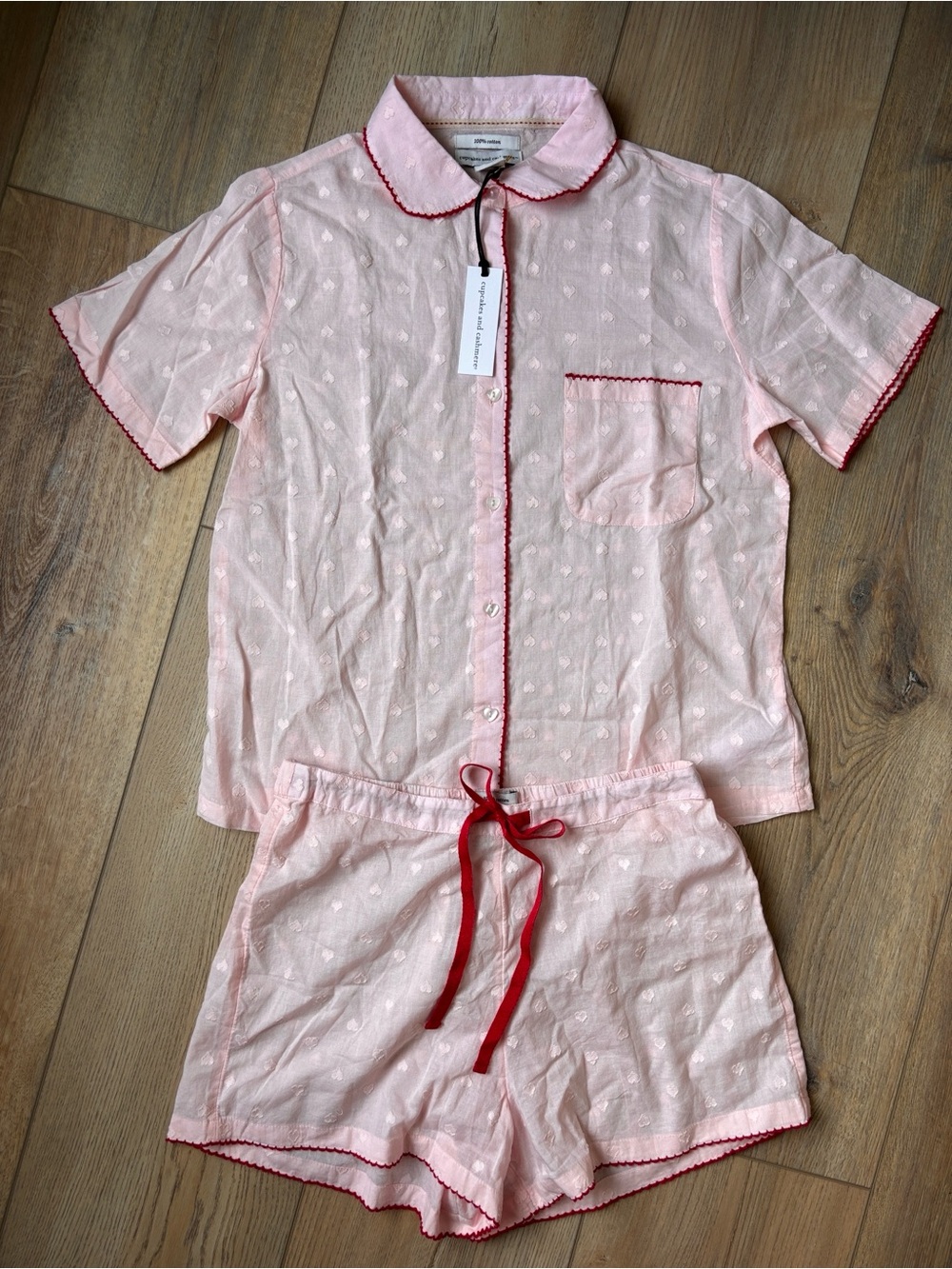 NWT Cupcakes and Cashmere Cotton Shortie Heart Print Pink Pajama Set Size S